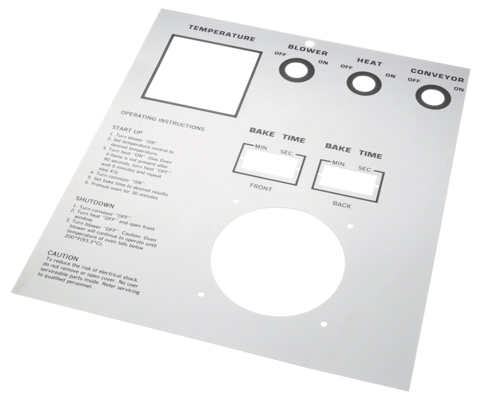 Middleby 22505-0065 CONTROL PANEL DECAL PS570S